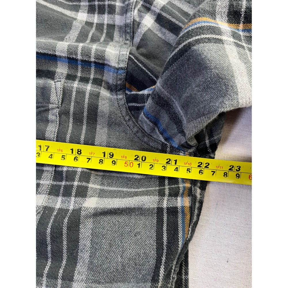 LL Bean, Eddie Bauer‎ Cotton Chamois Flannel L TALL Green Grey Cabincore Staple - Picture 10 of 14